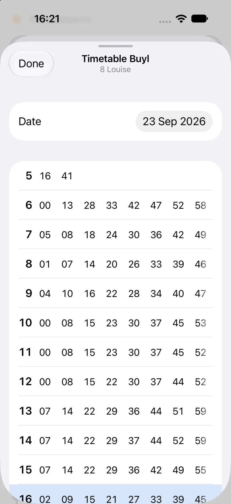 Les horaires du tram 8 à Buyl pour la journée, heure par heure